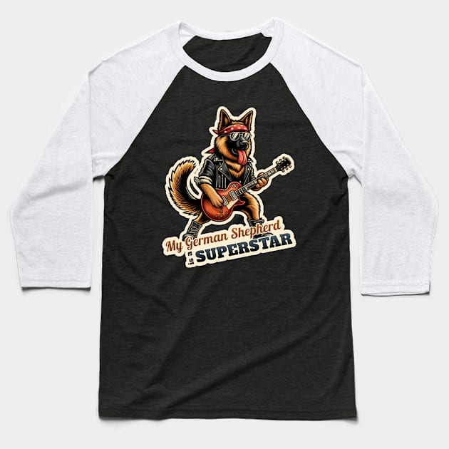 German Shepherd Rockstar Baseball T-Shirt by k9-tee